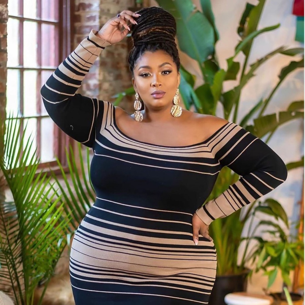 Off-the-shoulder black and tan sweater dress size 3x